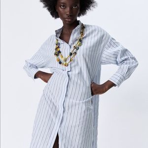 blue and white shirt dress zara NWT Zara Blue White Striped Belted Shirt Dress